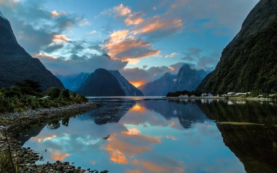 Enchanting reflection of sunset sky in New Zealand lake 4K 