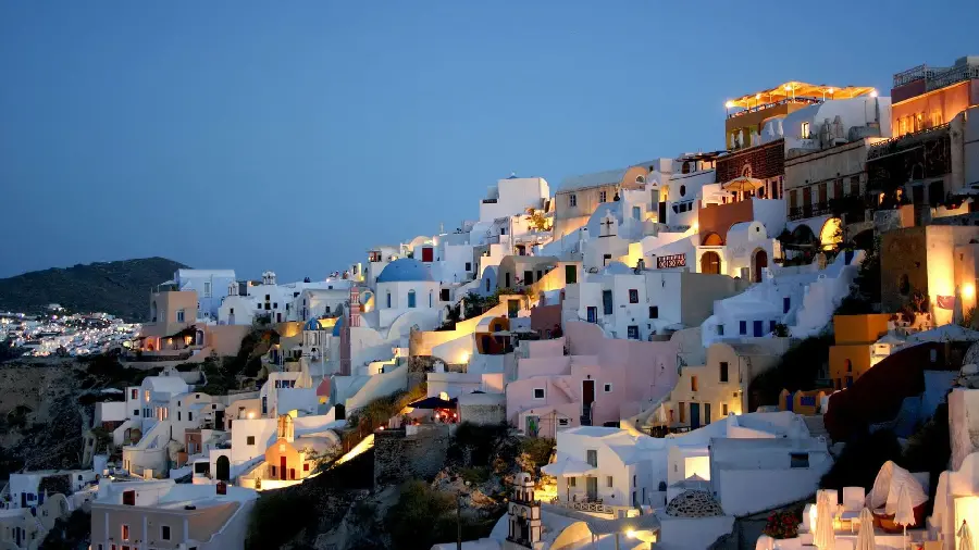 The Best Wallpaper of Santorini Nights Among the Bright Lights of the Houses