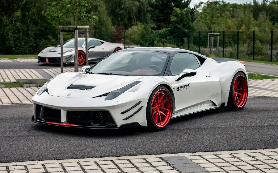 The most viewed background of 2 powerful white Ferraris with red rims
