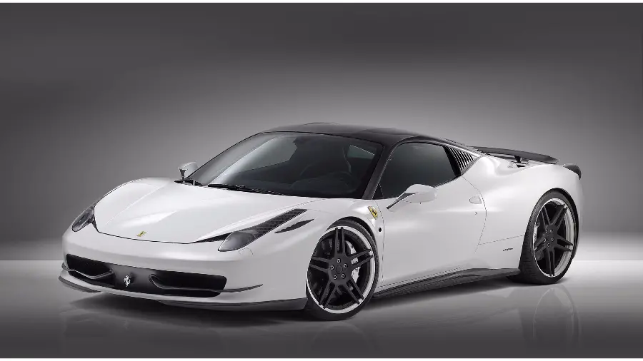 High-quality and rough background of a white Ferrari in a gray space