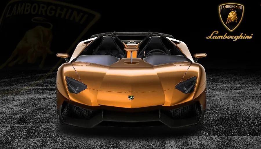 Amazing and golden view of a golden Lamborghini from the front HD
