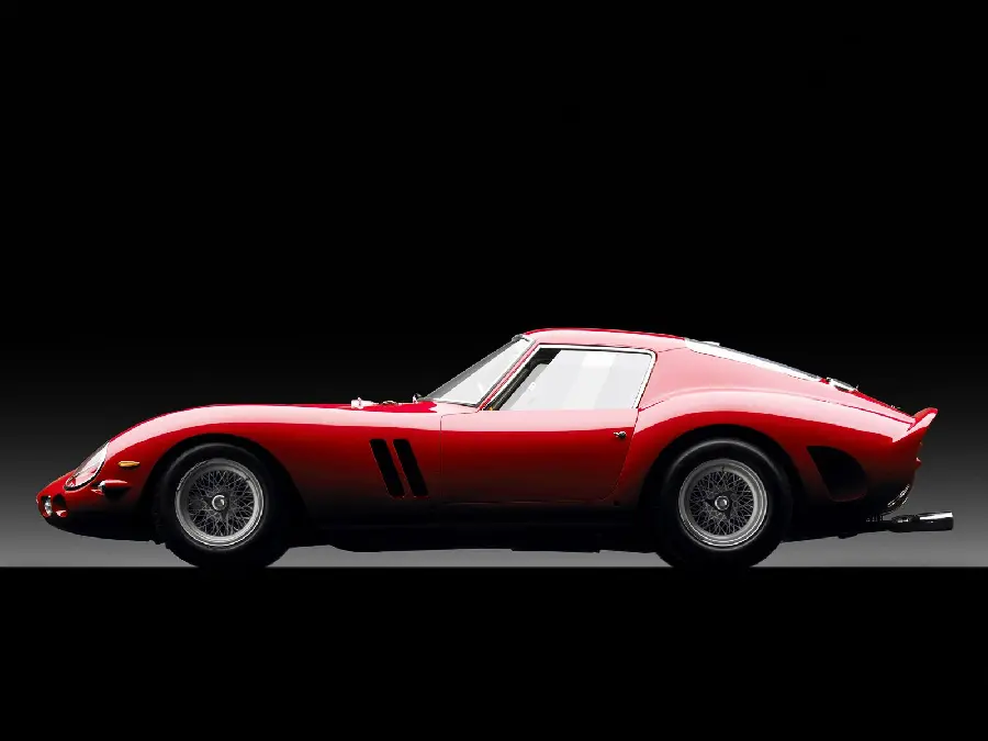 Cute photo of the left side of an old and classic red Ferrari car in HD quality