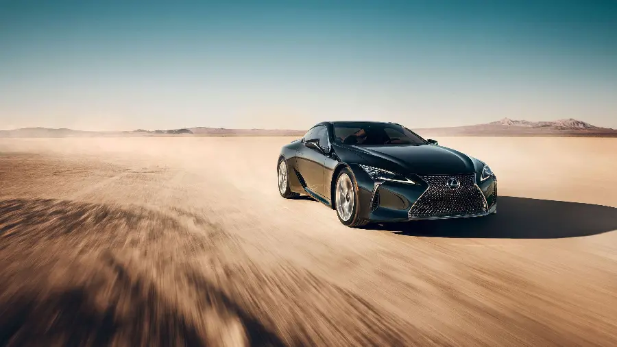 The latest Lexus LC 500 model on a desert road in pure quality