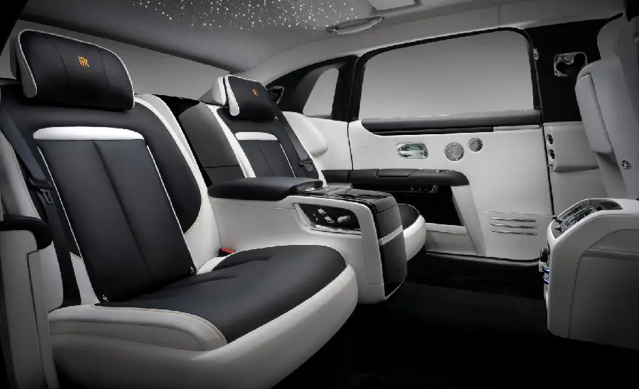 Classy background of Rolls Royce with black and white interior