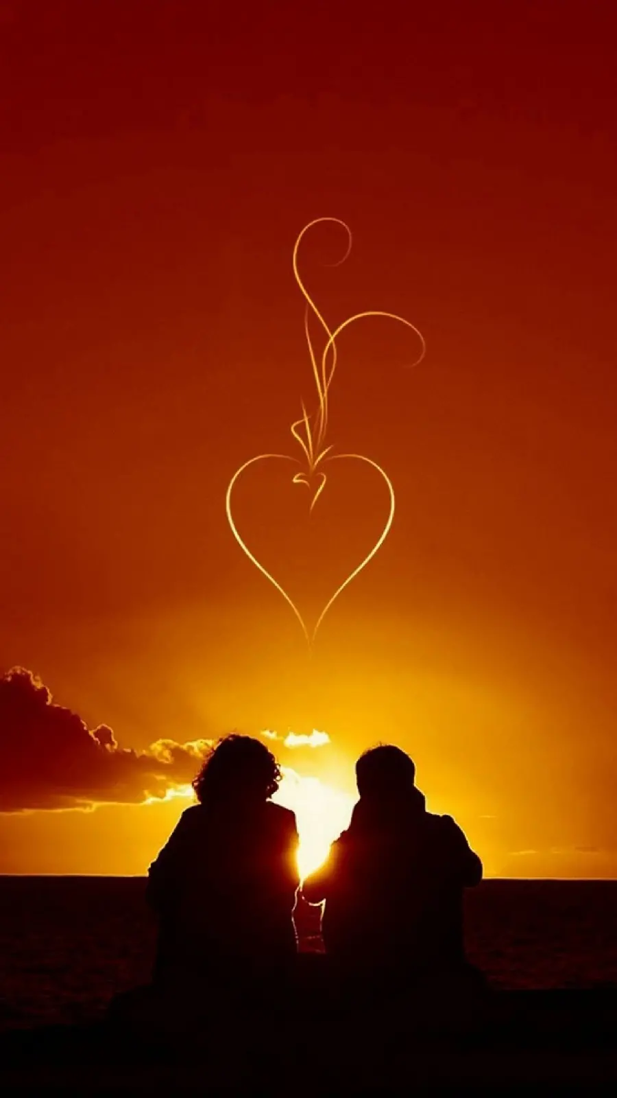 A fantasy poster of a young loving bride and groom sitting in the sunset