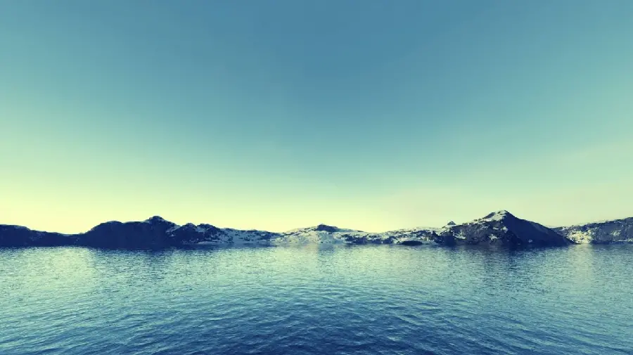 A lifeless background of a distant view of the ocean and mountains in average quality