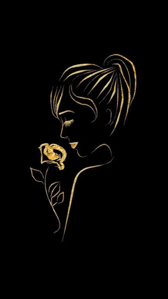 Download enchanting fantasy poster of a girl and a golden rose on a black background