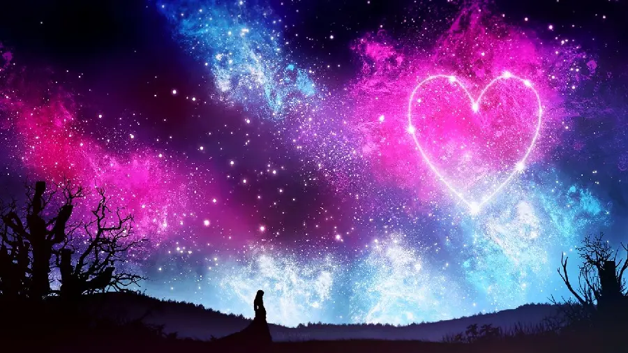 Romantic and Perfect Pink and Blue Heart Nebula Laptop Background Image