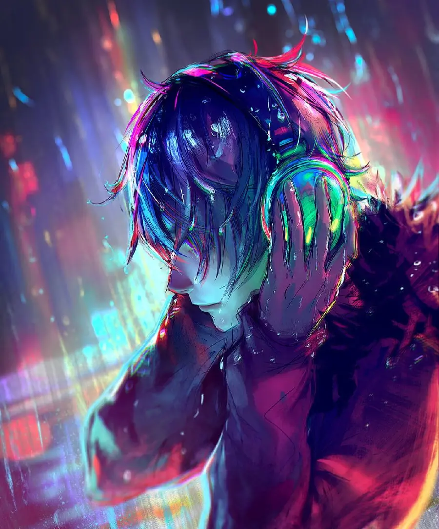 The latest anime boy's photo with a special multi-colored theme for WhatsApp profiles 
