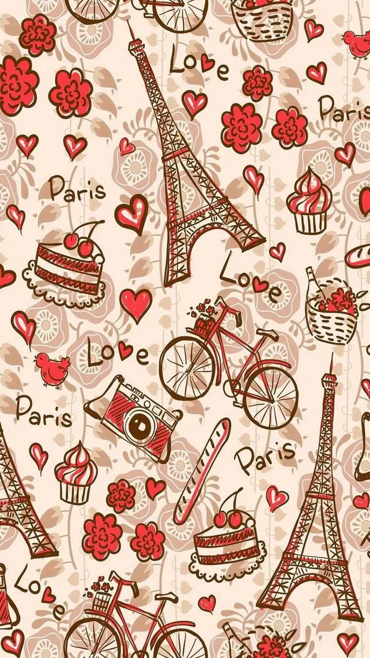 Cute Girly Background with Cream and Red Eiffel Tower Painting