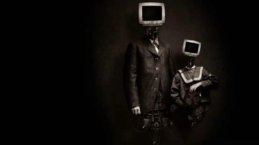 Download a strange and mysterious image of TV heads with an old black and white theme