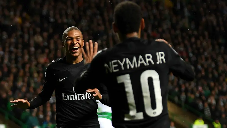 Unknown stock photo of Neymar and Mbappe With a smile and a black dress