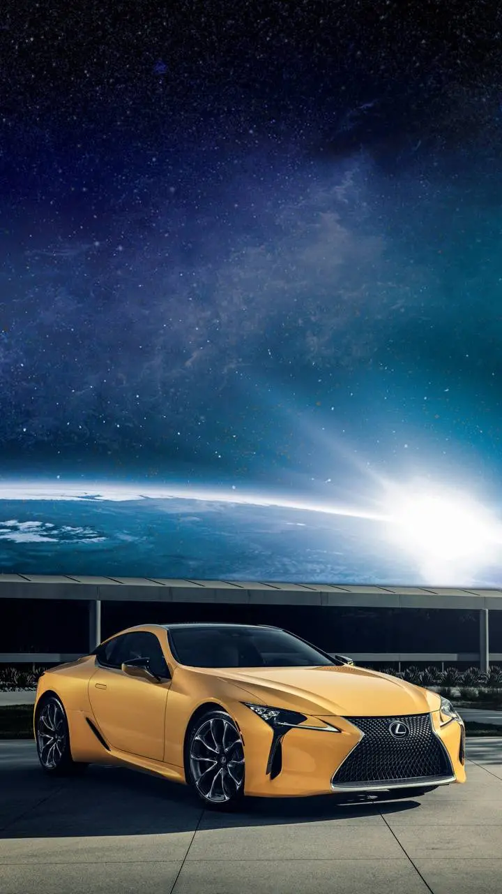 Awesome poster of yellow Lexus LC 500 in galactic space