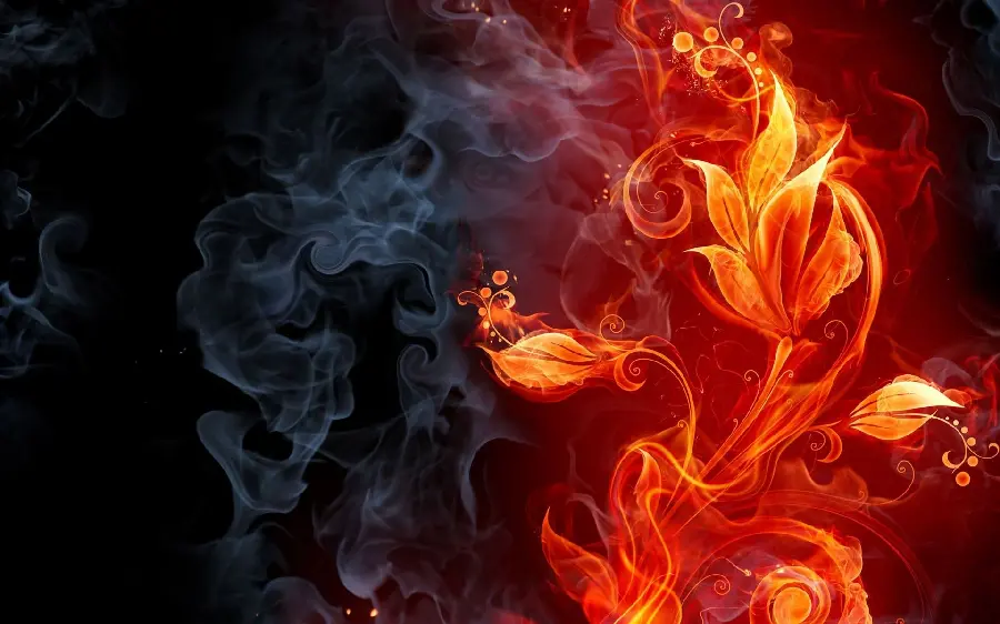 Amazing graphic view of magic fire smoke in the shape of a flower