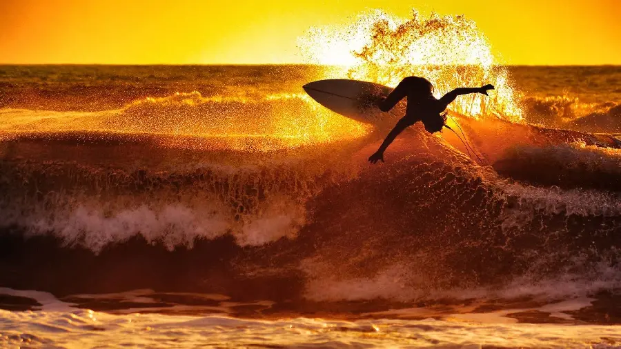 Spectacular photo of surfing at sunset