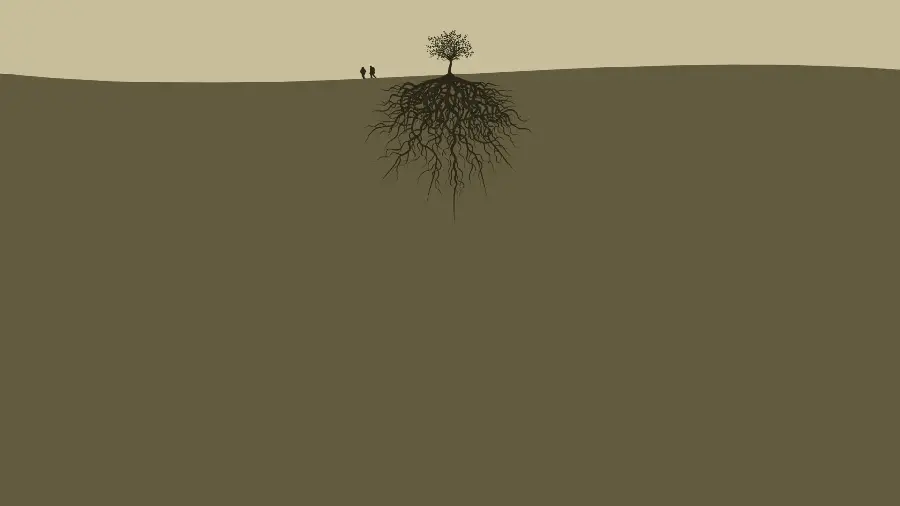 Download a strange picture of a lonely olive tree and two people next to it