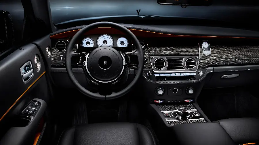 Black and sporty background of the interior of the Rolls Royce car