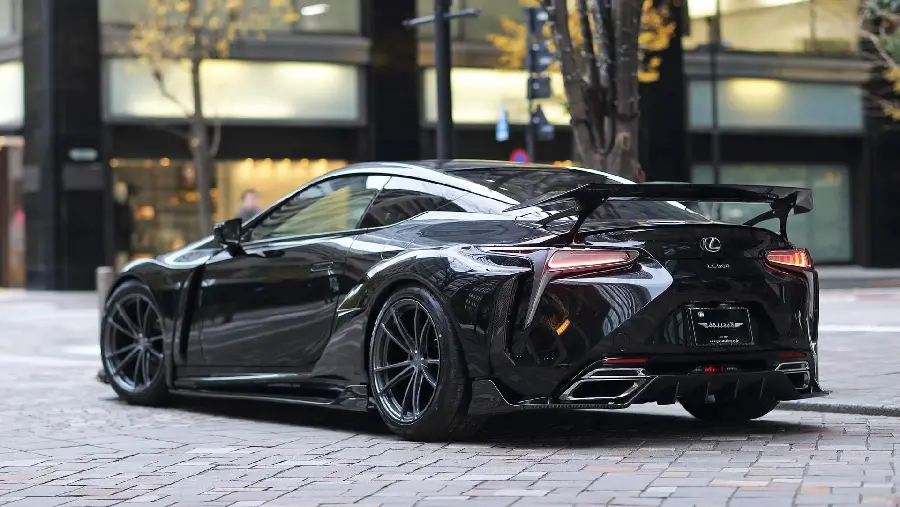 High Quality Background of Black Lexus LC 500 Hood and Tires