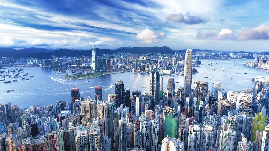 Exceptional background of a wide view of buildings and skyscrapers and buildings on the city water