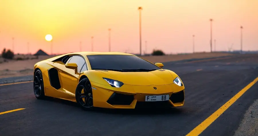 Artistic and fantastic photo of a yellow Lamborghini car for Instagram post