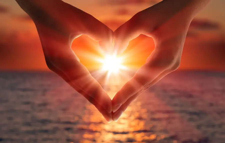 Download exceptional profile photo of making a heart with hands in 4k quality at sunset