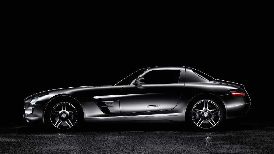 Black Background Photo of Black Mercedes Benz from Right View