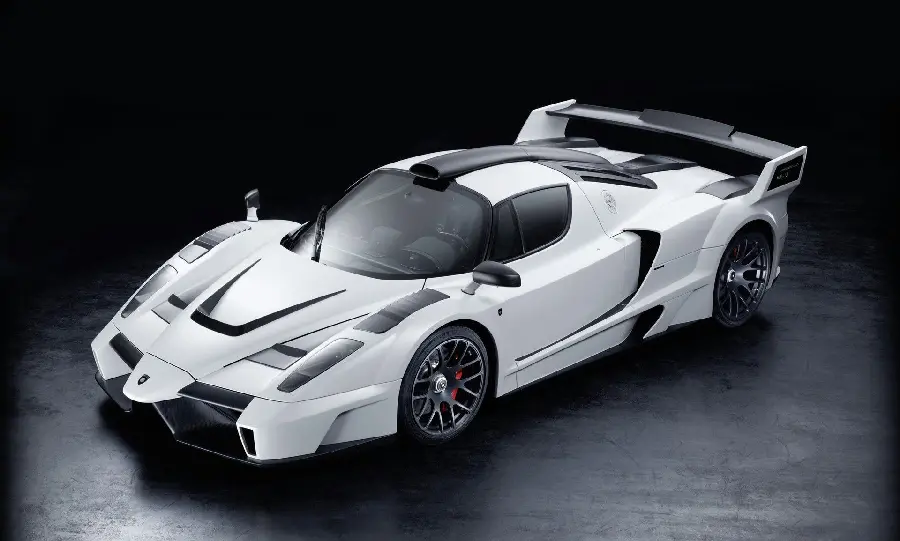 A fantasy and artificial image of a Ferrari Enzo on a black background