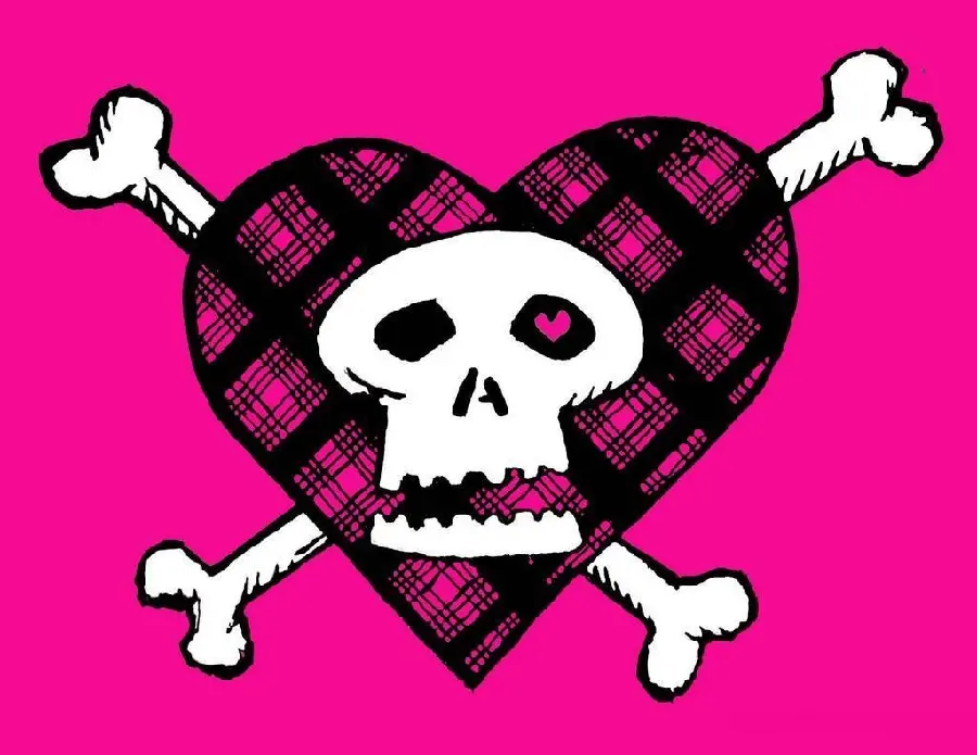 Special pink graphic background with heart and skull design