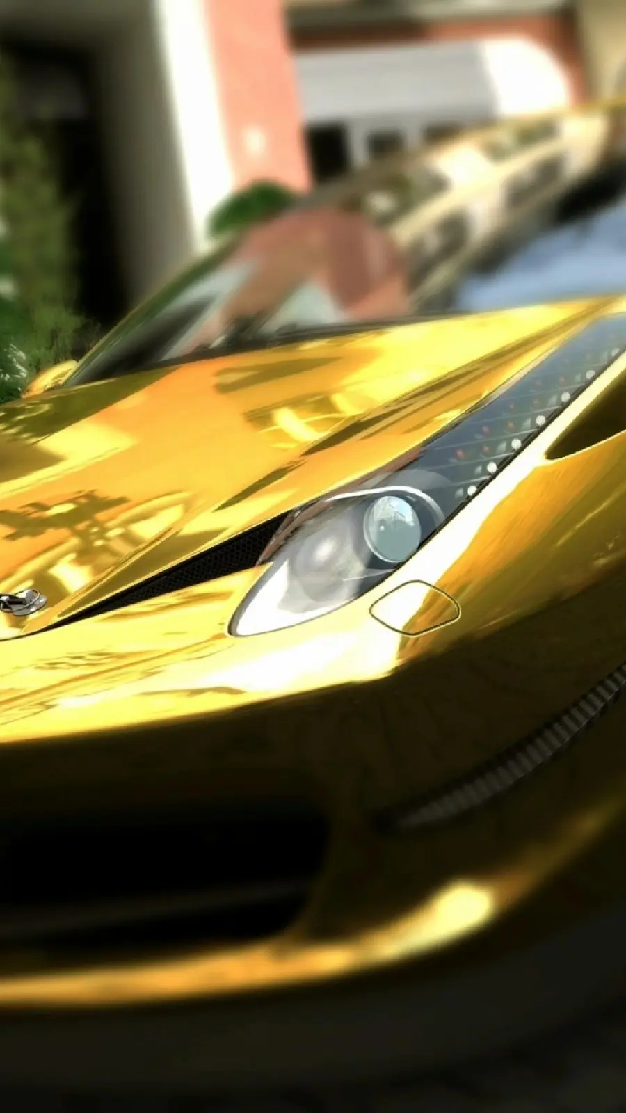 Stylish and eye-catching profile photo of a golden Ferrari car from the front 8k