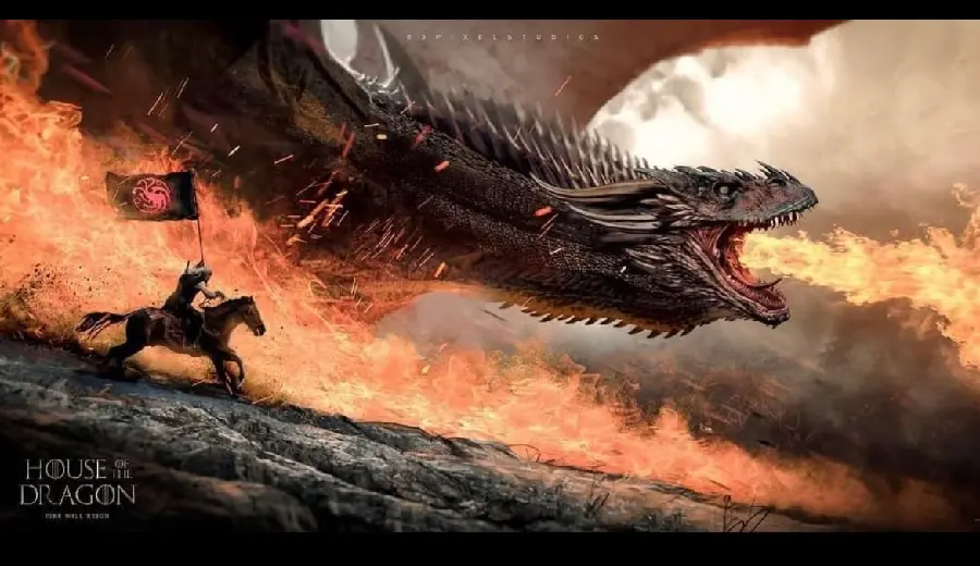 The terrifying view of the great black dragon in the series House Of The Dragon