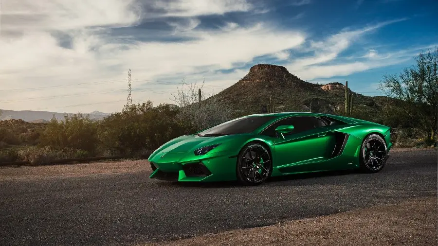 The Most Special Green Lamborghini Car Stock Photo on the Road 4K