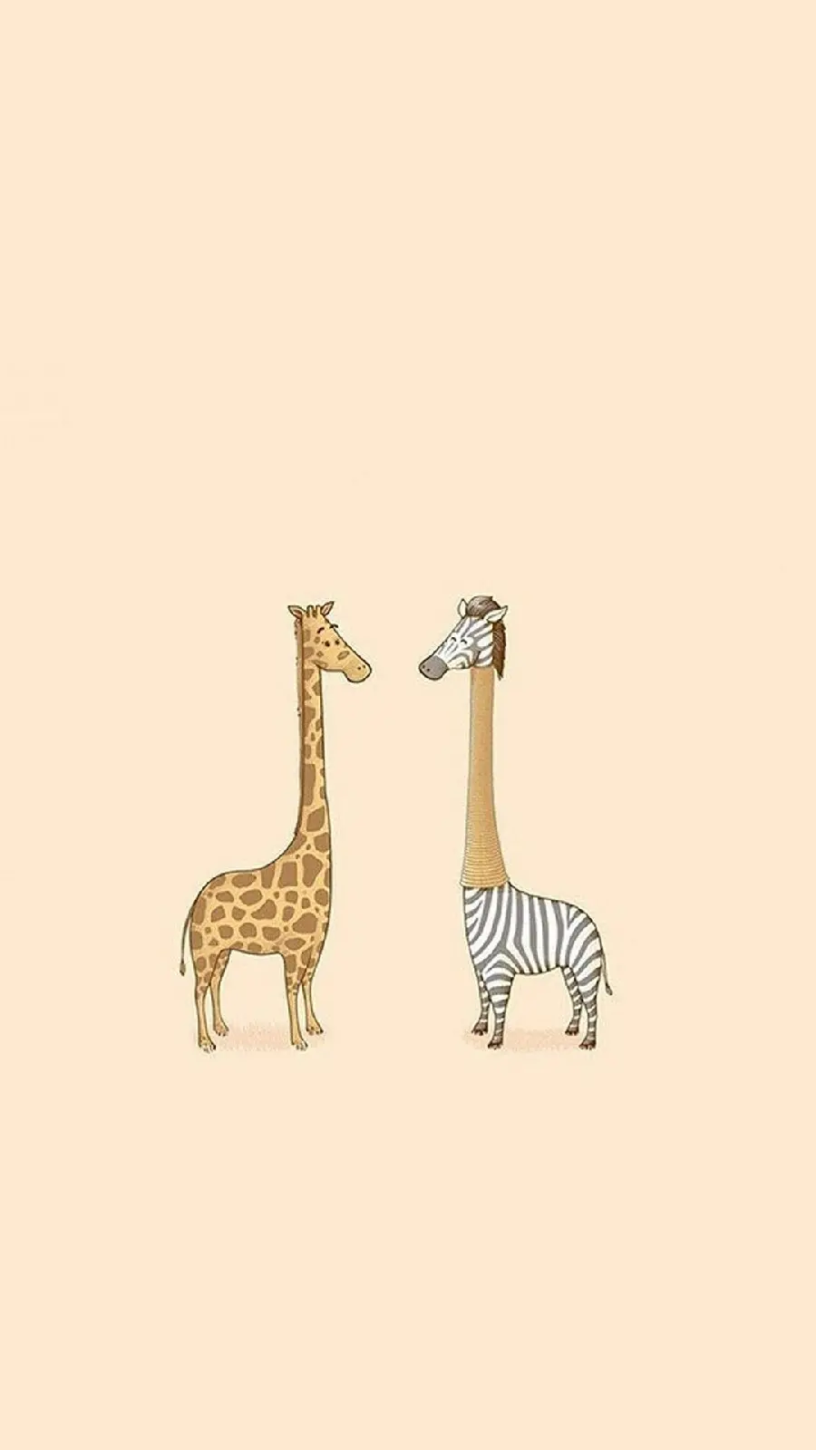 Funny and interesting wallpaper of giraffe and zebra with cream background for Samsung in Full HD quality