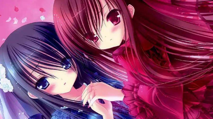 Beautiful Anime Poster with the Design of HD Two Friends with Pink and Purple Hair 