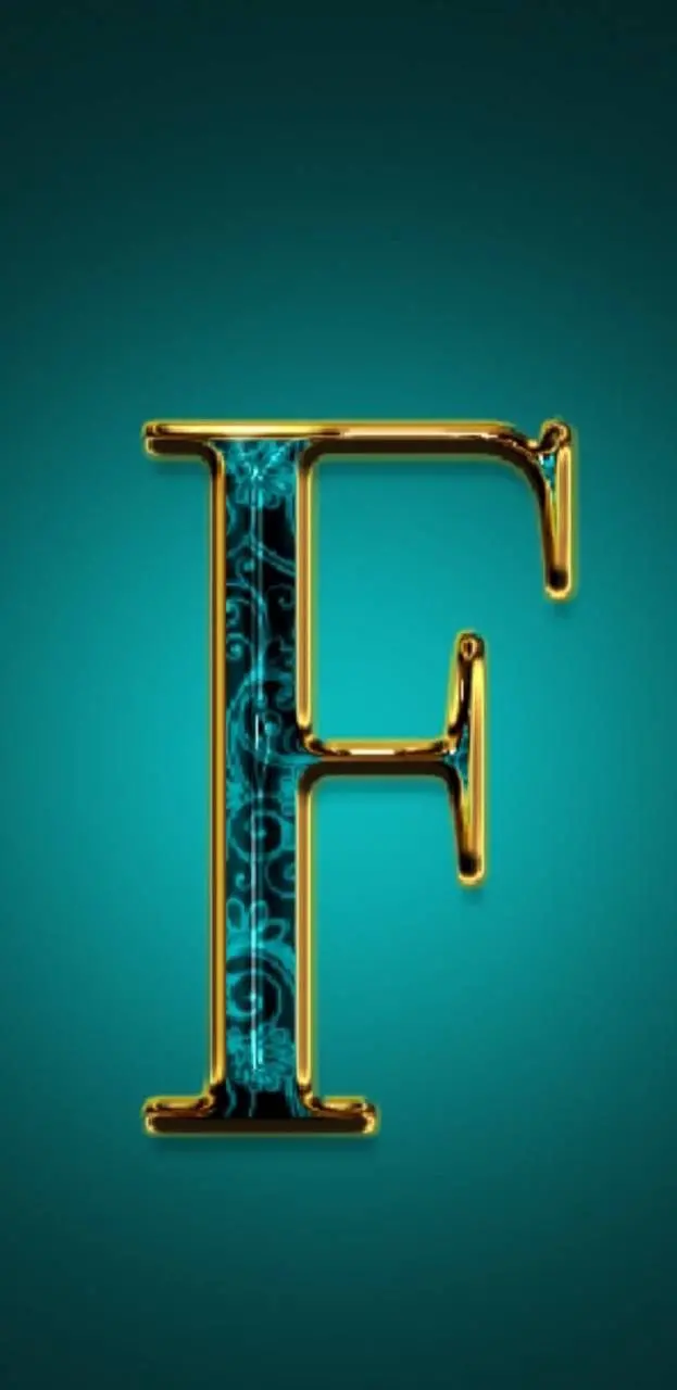 Blue green resin stock photo with yellow edges of letter F with HD quality