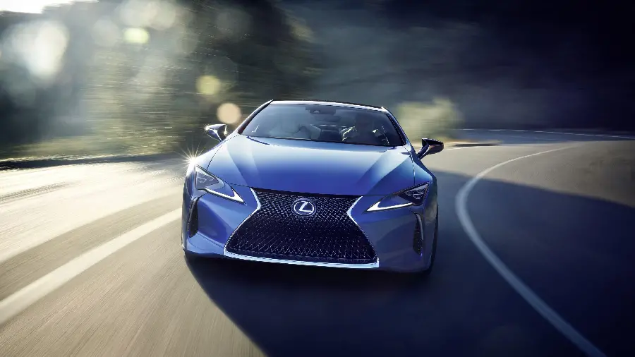 Download a beautiful picture of a blue Lexus LC 500 moving on the road