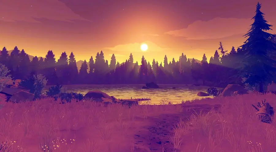 Fantasy nature wallpaper of sunset in the game