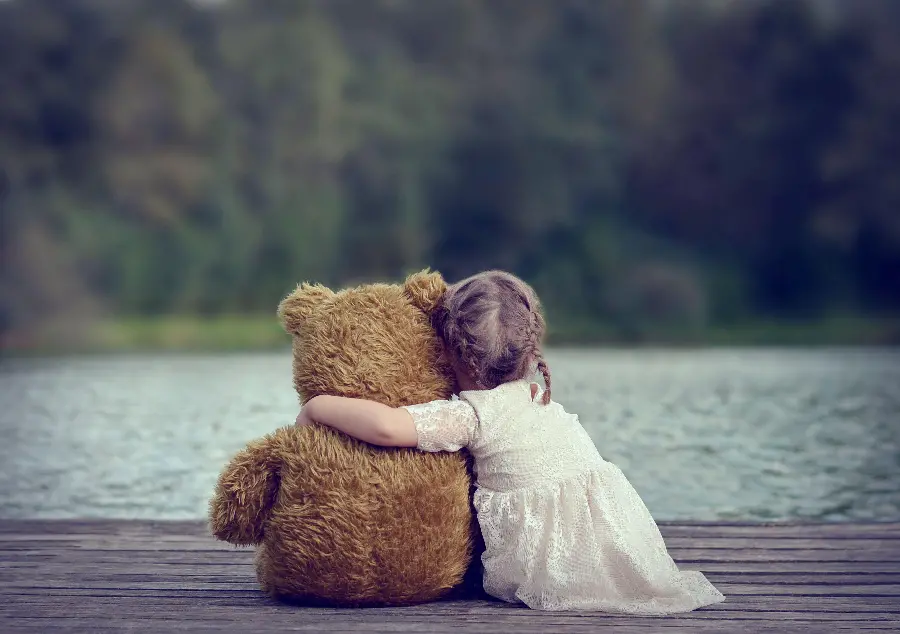 Fantasy profile photo of the friendship of a little girl and a teddy bear 8K