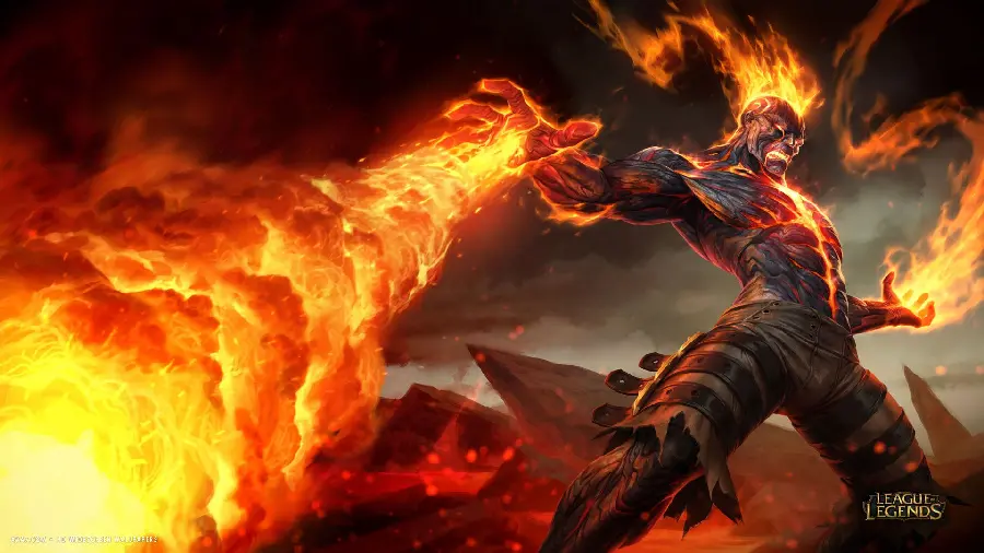 8K rough background of a powerful man with magical fire power