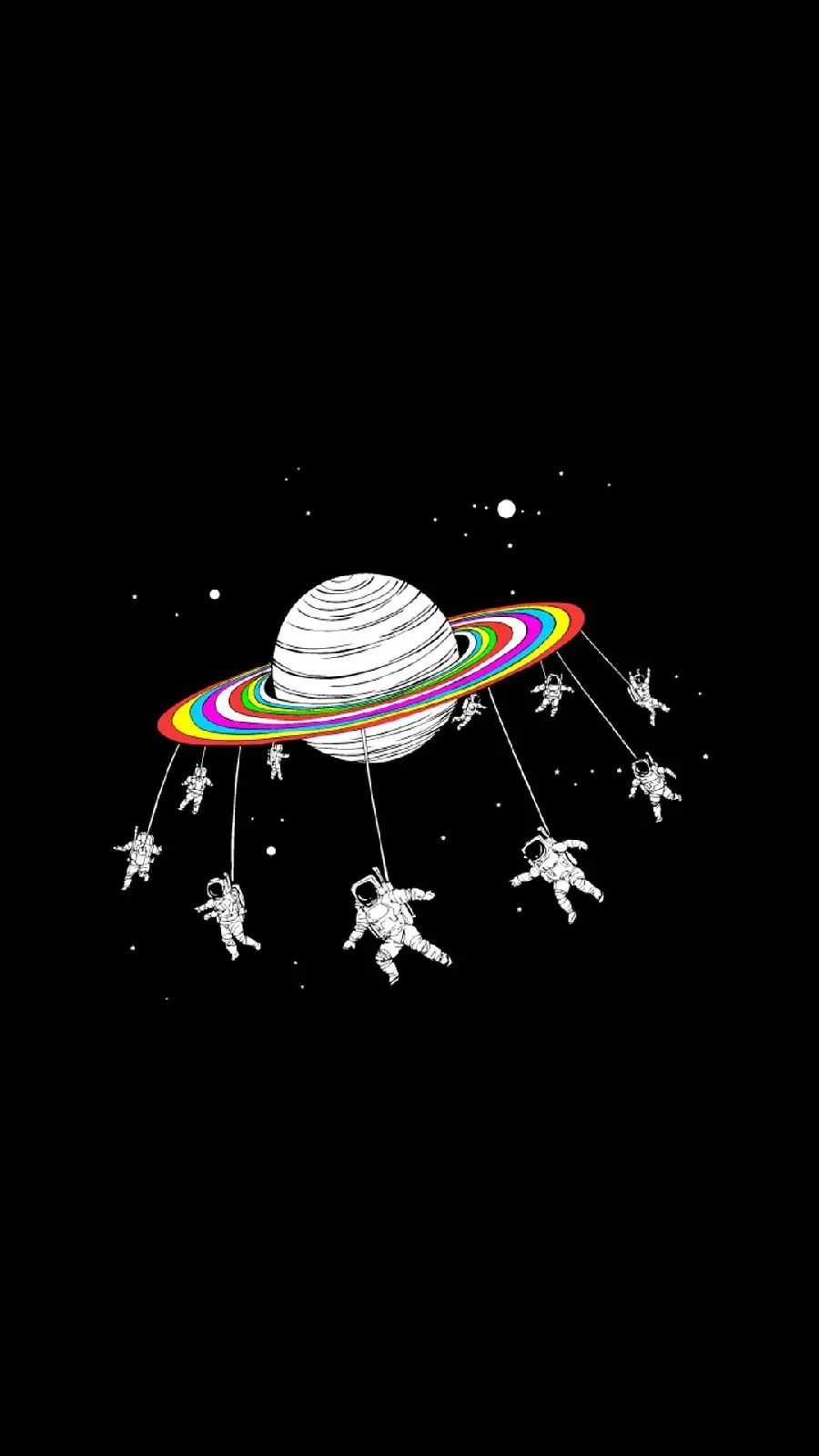 The most beautiful mobile wallpaper with a design of astronauts hanging from the planet Saturn in 4k quality