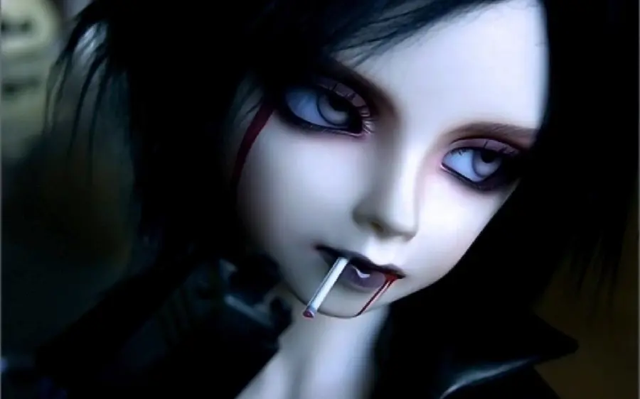 Free download graphic photo of a scary girl with a cigarette and a bloody mouth for a profile in HD quality