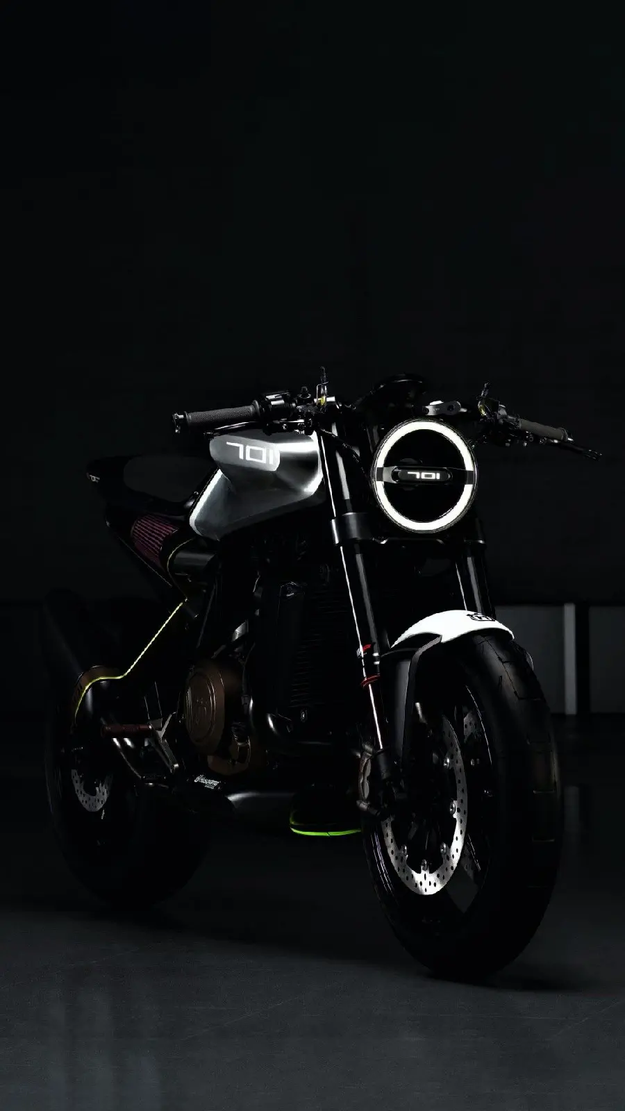 A gorgeous poster of a black motorcycle on a black background