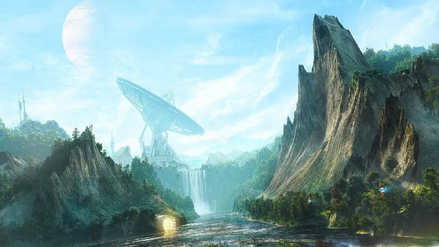 Huge satellite dish in nature as a Windows 11 background