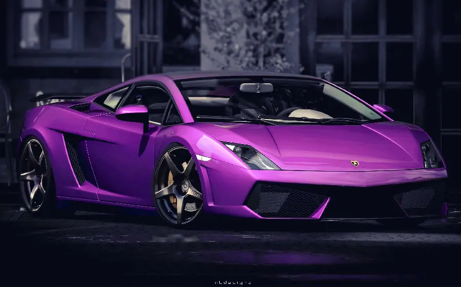 Admirable view of the Lamborghini car in shiny purple