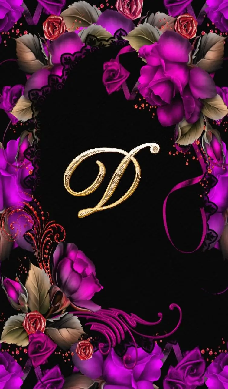 Admirable background of the letter D with a beautiful pink flower border 