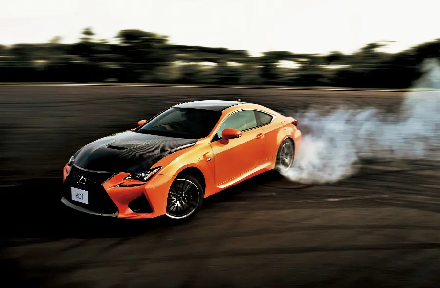 The most beautiful background photo of orange Lexus RC F with high speed