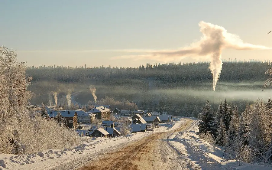 Special and dreamy view of a small snowy village in Siberia