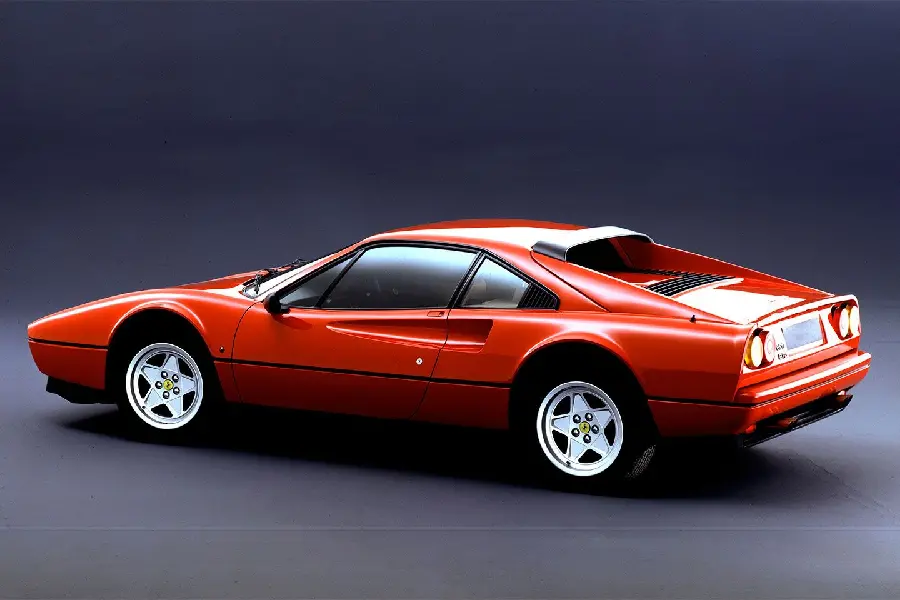 Fantasy and neat image of an old and classic red Ferrari car on a dark background in high quality hd