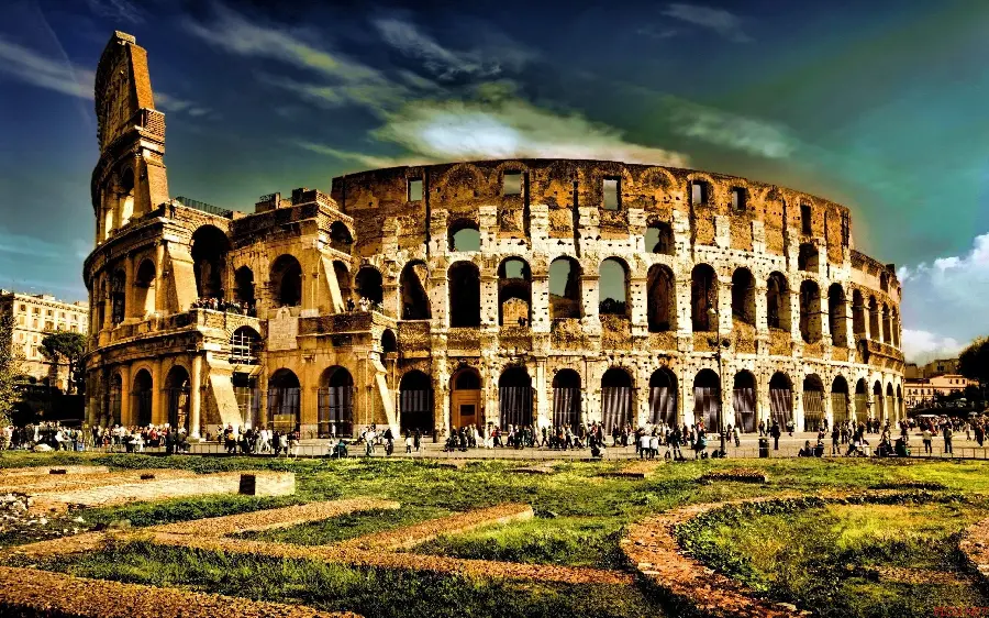 Depressing Background Image of the Colosseum's Gradual Destruction with a Cloudy Sky