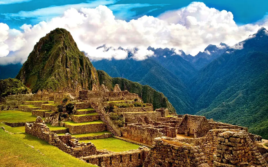 Beautiful photo of the Machu Picchu building made of separate stones in HD quality suitable for phones