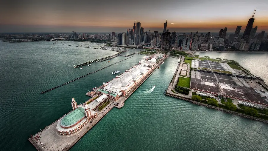 Download a special amazing background Laptop of beautiful and new buildings of a city by the ocean